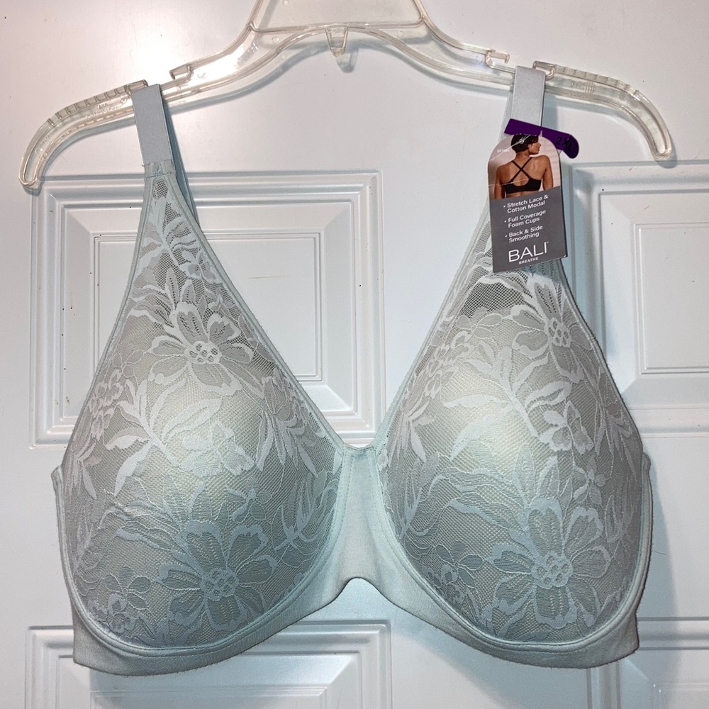 Bali Women's Floral Lace Bra -‎ Light Blue 2XL NWT